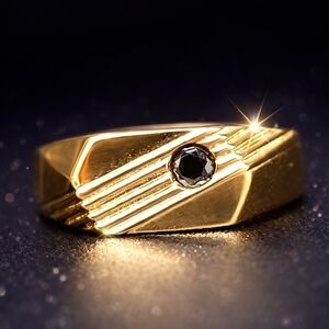 Men’s Black Diamond Ring Size 9 | Gold Over Sterling Silver Signet Style